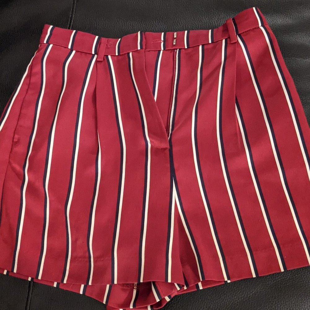 satin red striped shorts